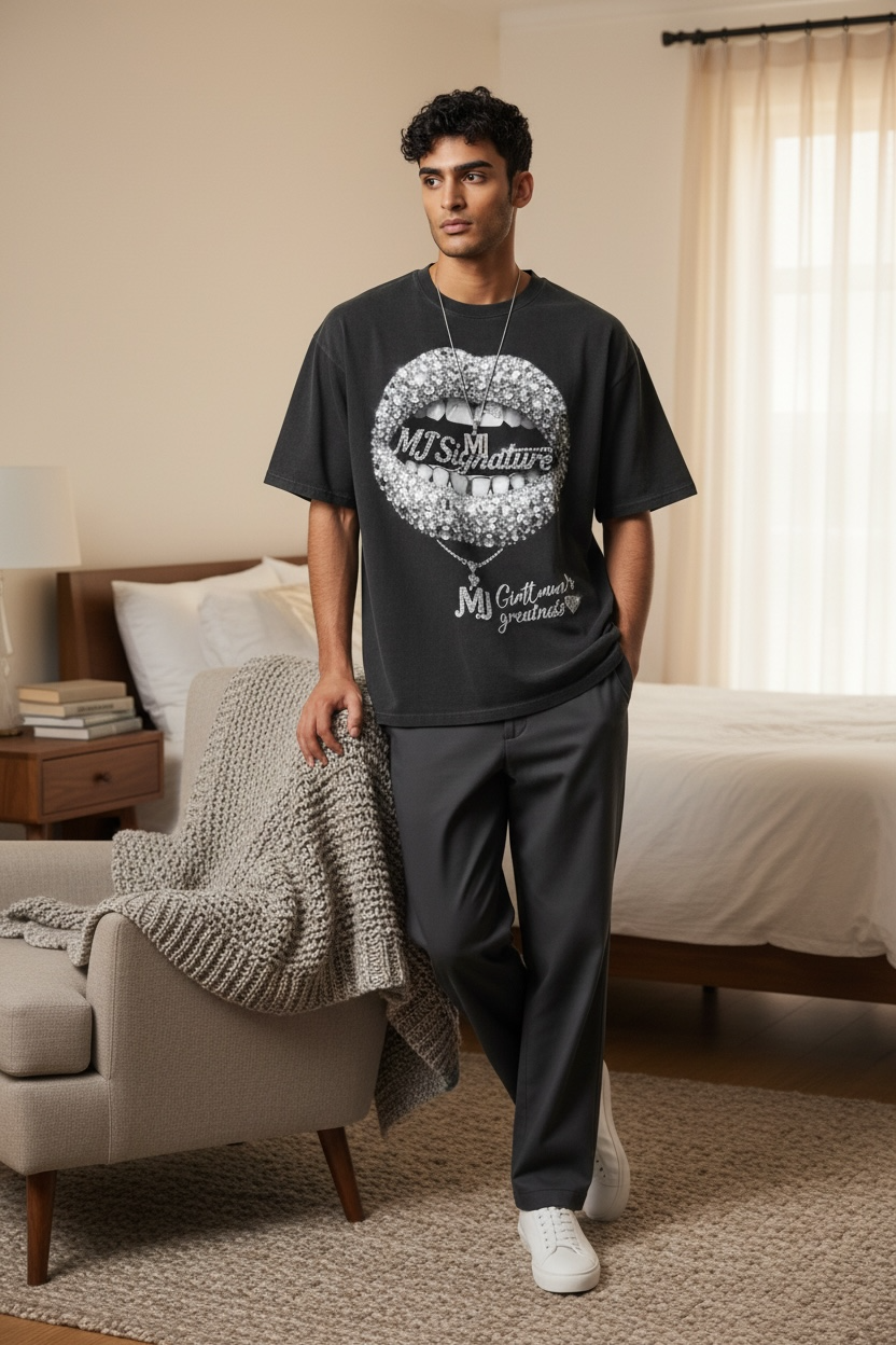 “Greatness” Diamond Lips Graphic T-Shirt – Black.