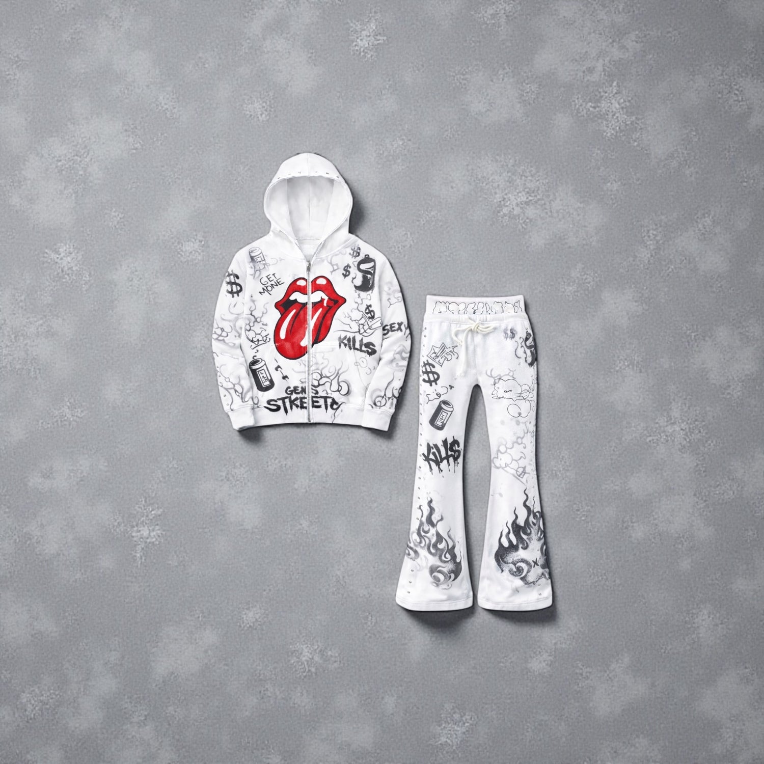 Graffiti Icon Hoodie &amp; Jogger Set – White.