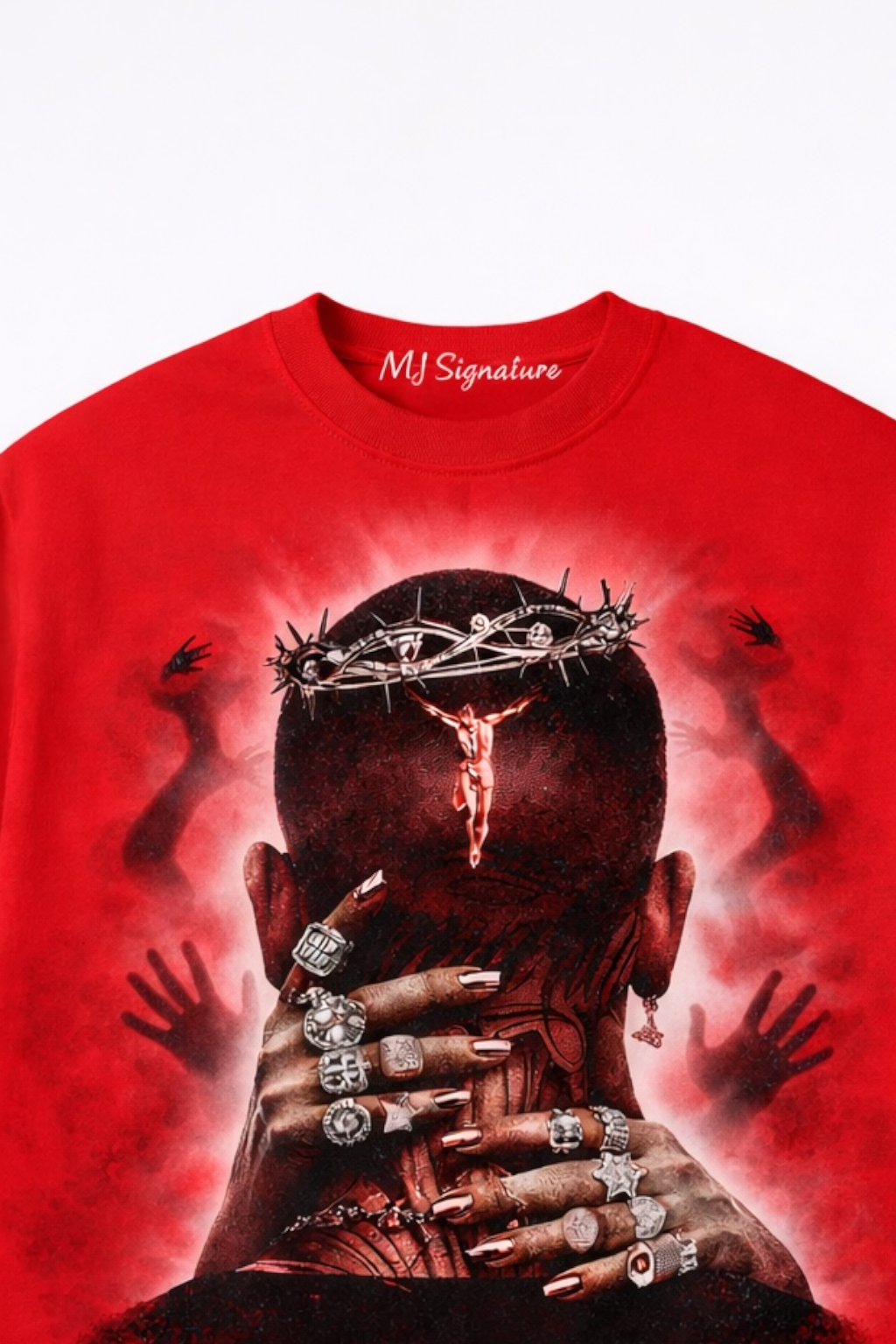 MJ Signature™ “Crowned in Sacrifice” Graphic T-Shirt – Red Edition.