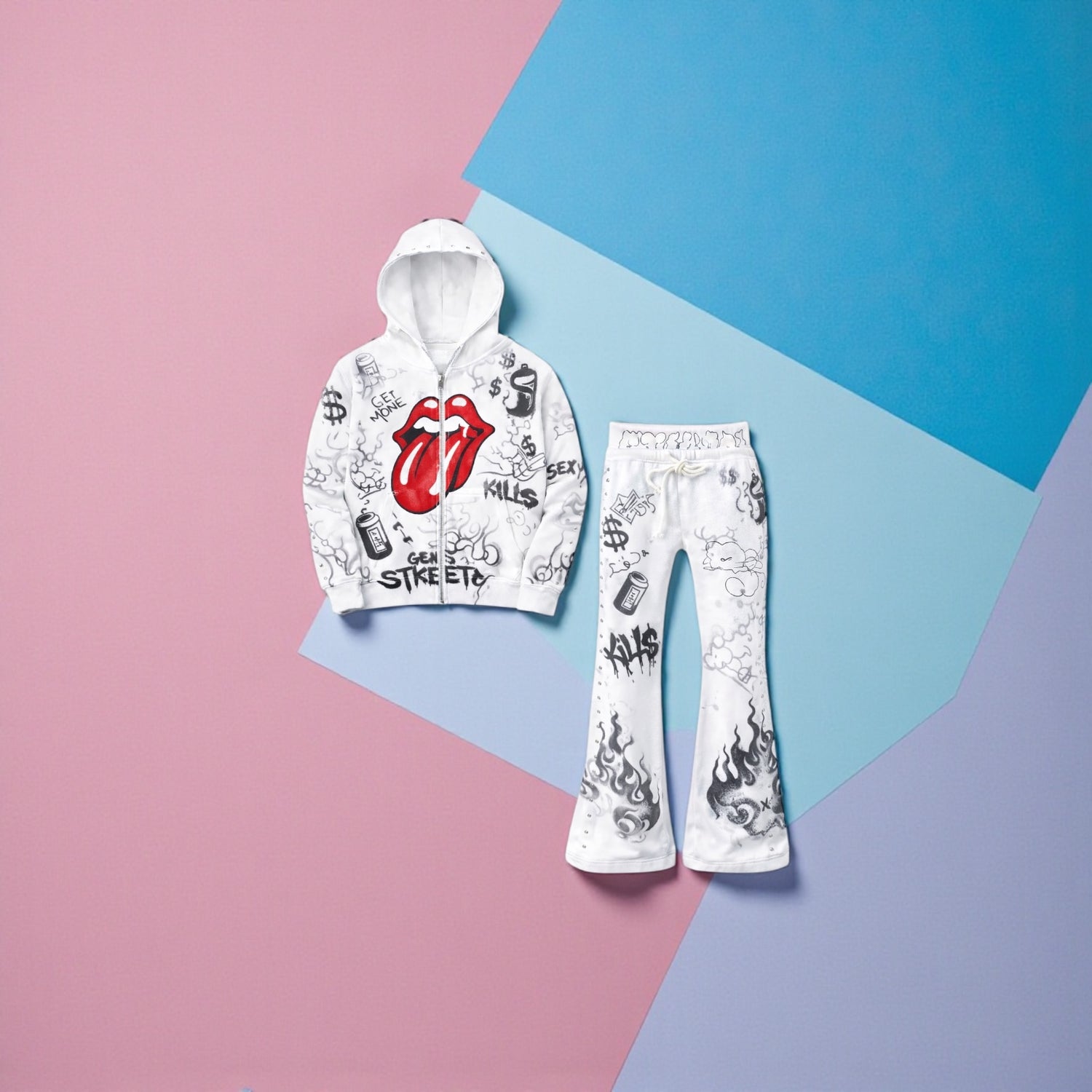 Graffiti Icon Hoodie &amp; Jogger Set – White.