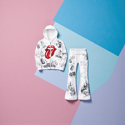 Graffiti Icon Hoodie &amp; Jogger Set – White.