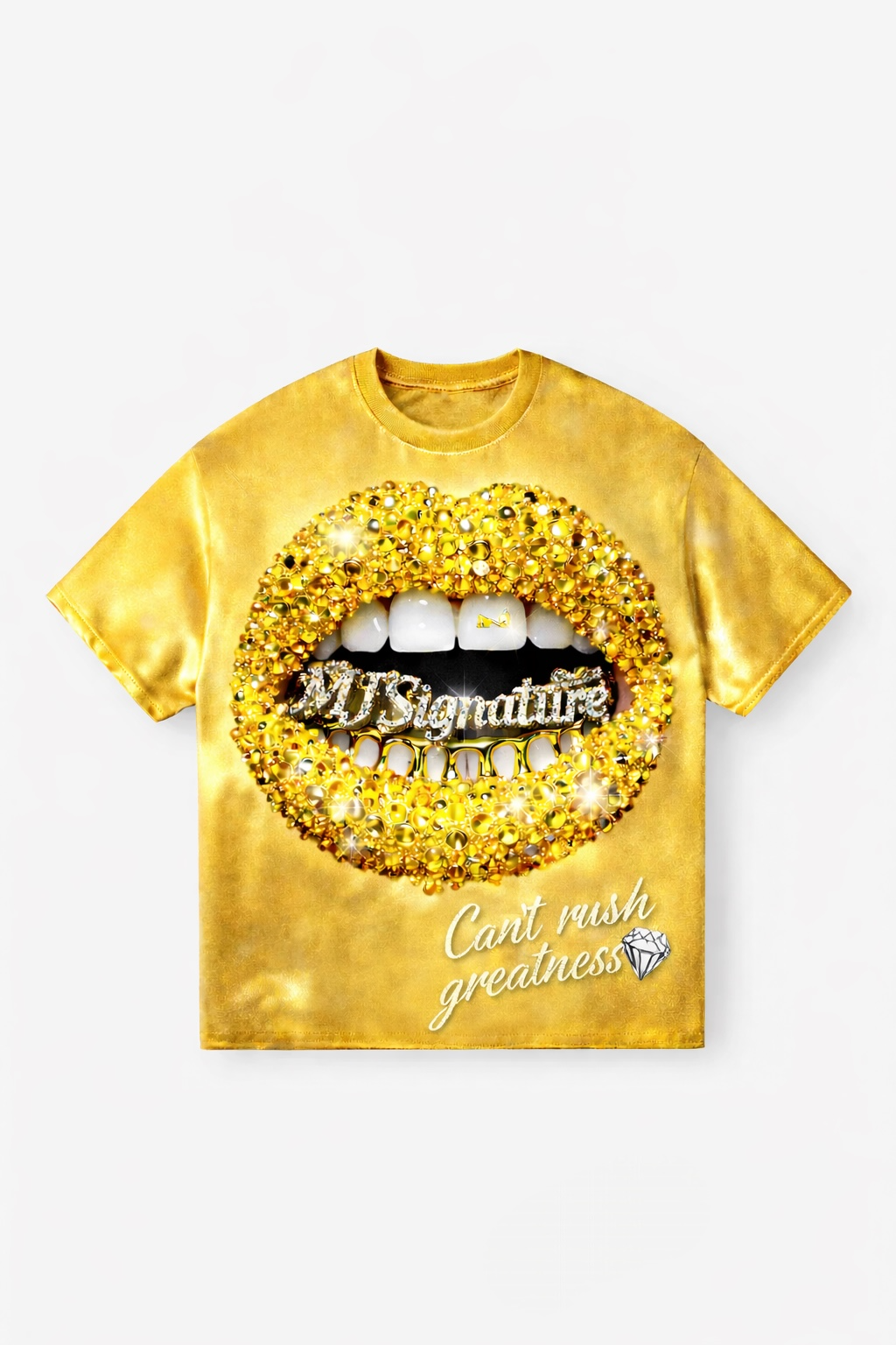 “Can’t Rush Greatness” Gold Graphic T-Shirt.