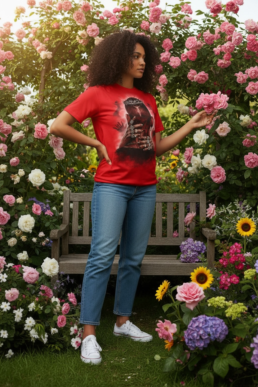 MJ Signature™ “Crowned in Sacrifice” Graphic T-Shirt – Red Edition.