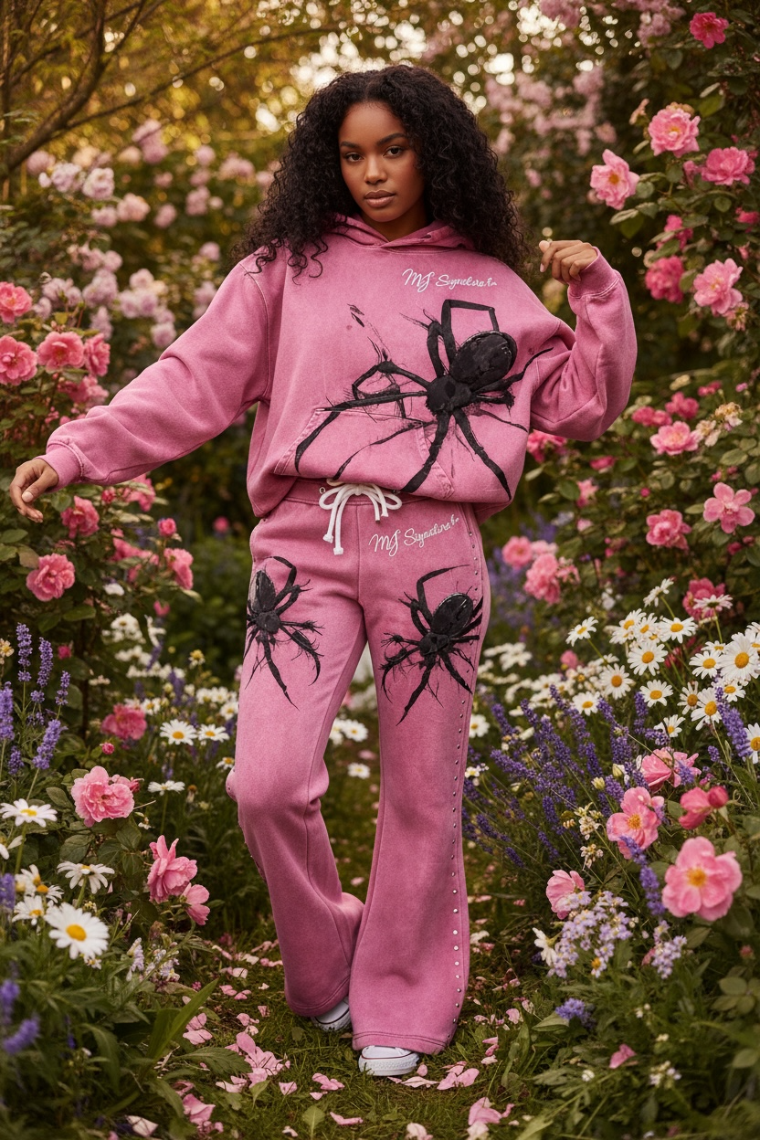 MJ Signature™ Pink Spider Hoodie &amp; Flared Jogger Set.