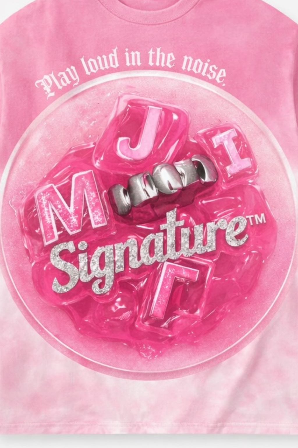 MJ Signature “Play Loud in the Noise” Graphic T-Shirt – Pink.