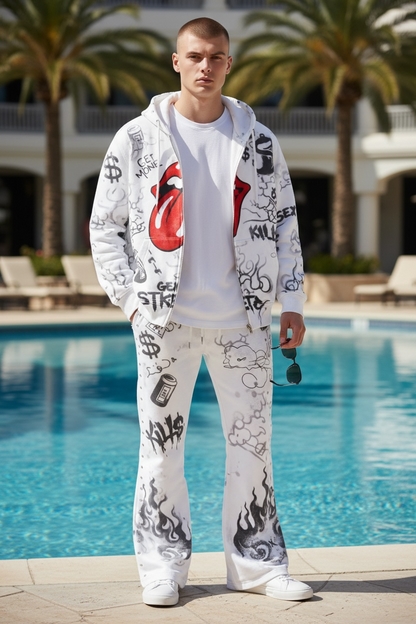 Graffiti Icon Hoodie &amp; Jogger Set – White.