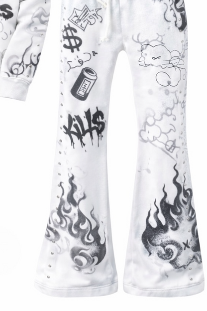 Graffiti Icon Hoodie &amp; Jogger Set – White.