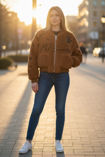 Faux Fur Bomber Jacket – Brown