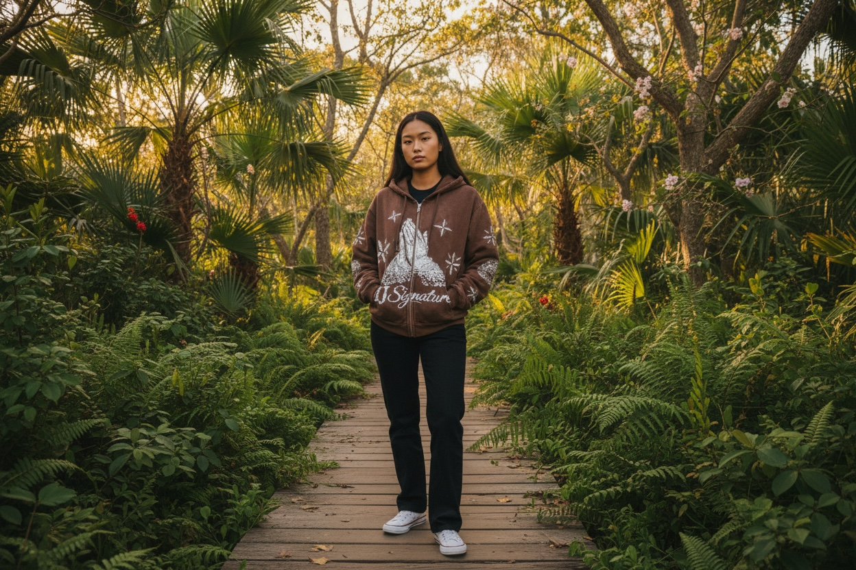 MJ Signature Crystal Zip Hoodie – Brown.