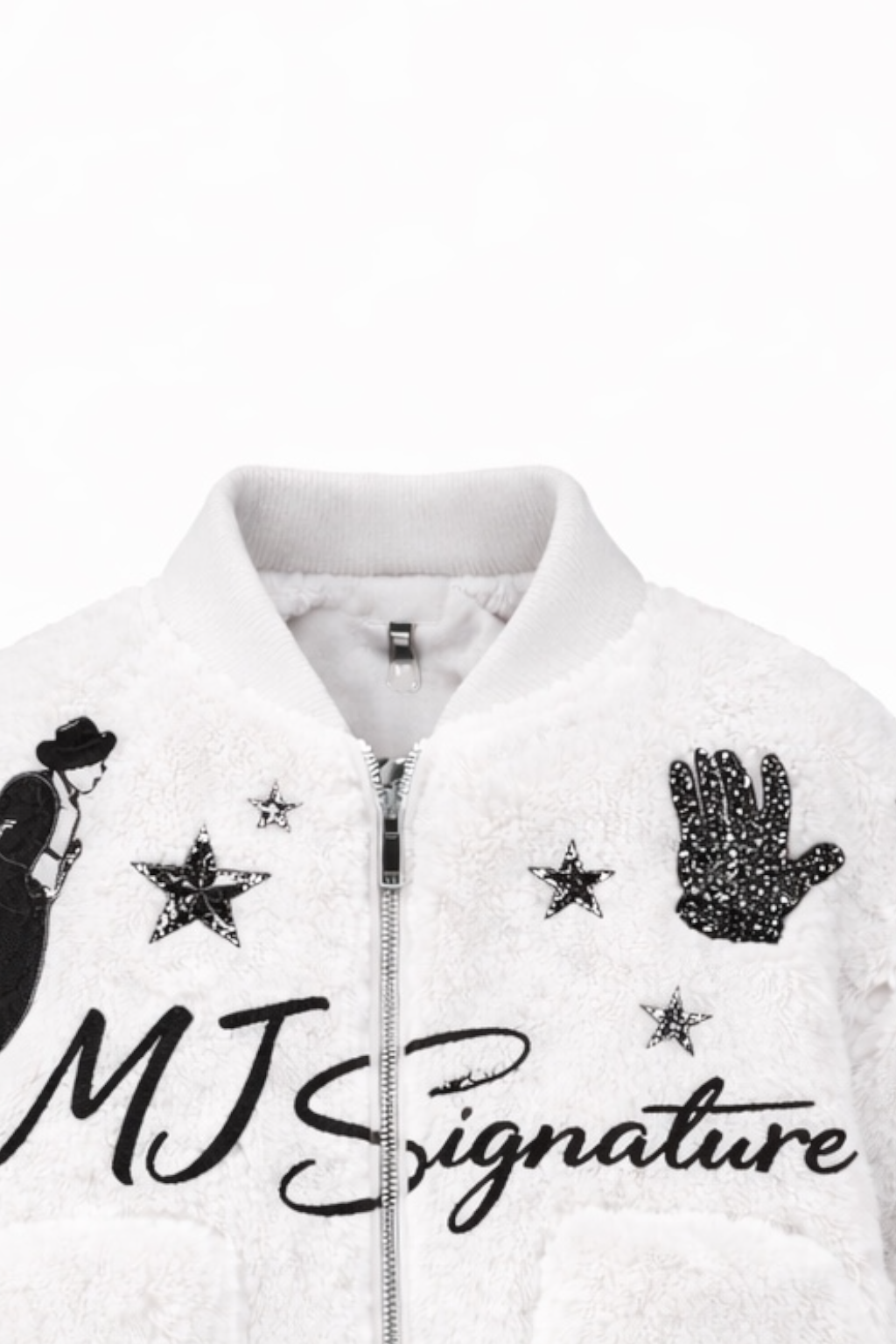 MJ Signature-Plush Bomber Jacket – White.