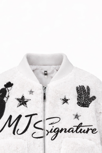 MJ Signature-Plush Bomber Jacket – White.