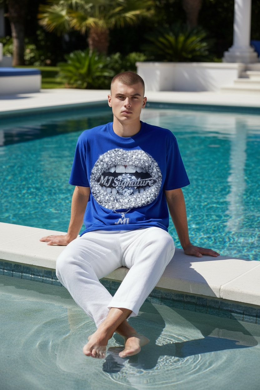 Diamond Lips Graphic T-Shirt – Royal Blue.
