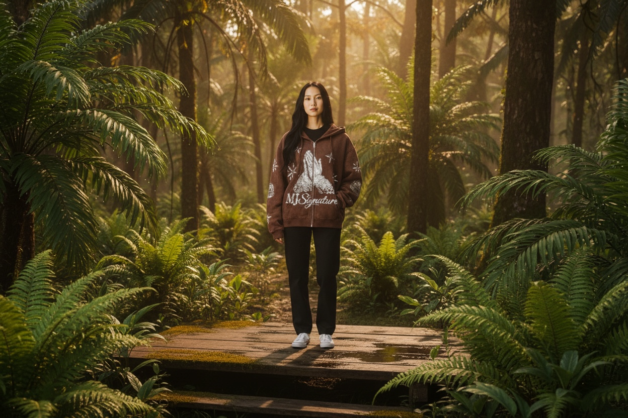 MJ Signature Crystal Zip Hoodie – Brown.