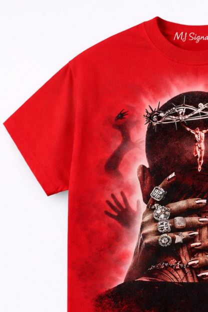MJ Signature™ “Crowned in Sacrifice” Graphic T-Shirt – Red Edition.