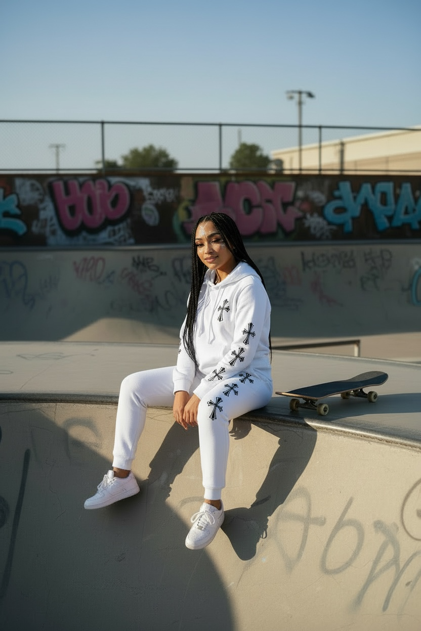 Chrome Hearts Women’s Hoodie &amp; Joggers Set/White Set.
