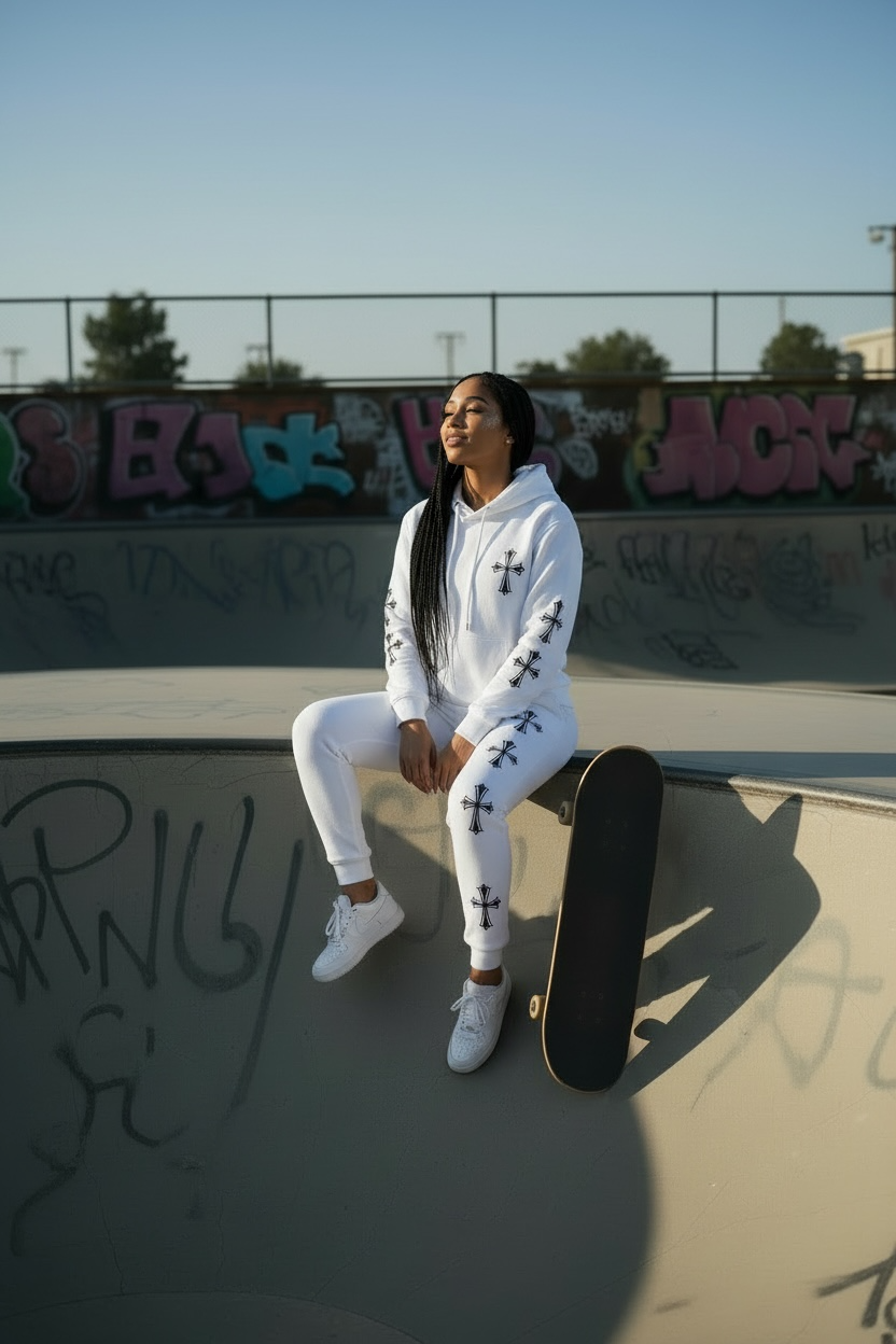 Chrome Hearts Women’s Hoodie &amp; Joggers Set/White Set.