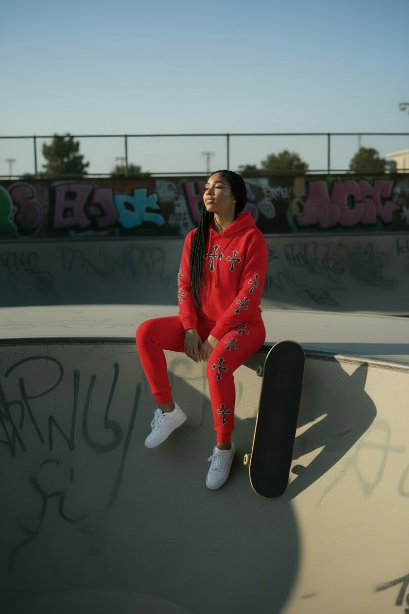 Chrome Hearts Women’s Hoodie &amp; Joggers Set/Red Set.
