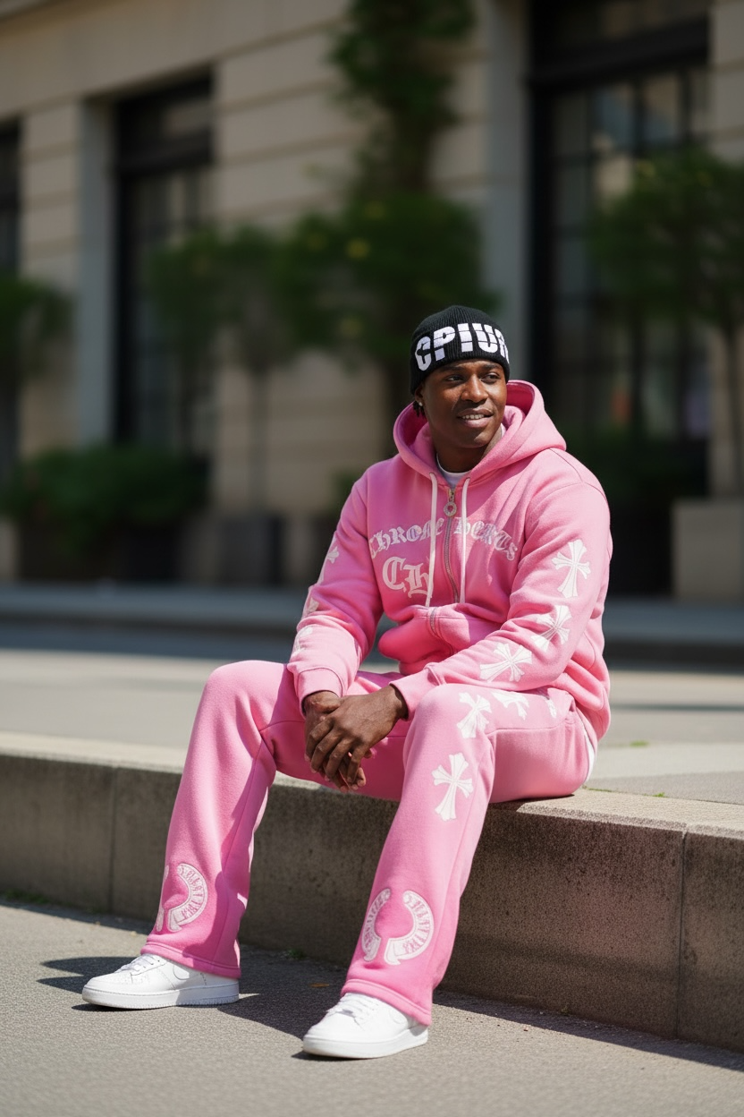 Chrome Hearts Men’s Hoodie &amp; Joggers Set/Pink Set.