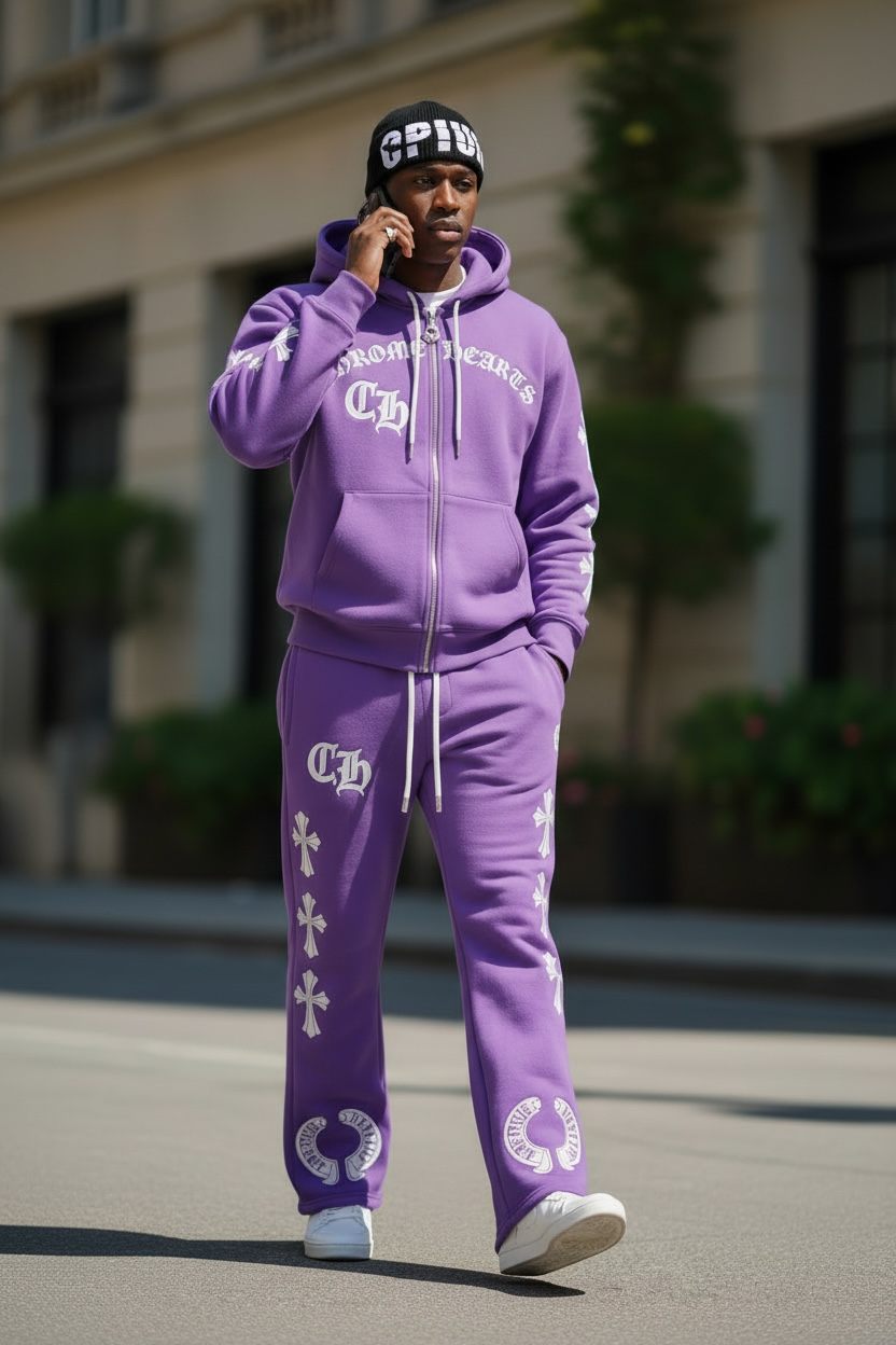 Chrome Hearts Men’s Hoodie &amp; Joggers Set/Purple Set.