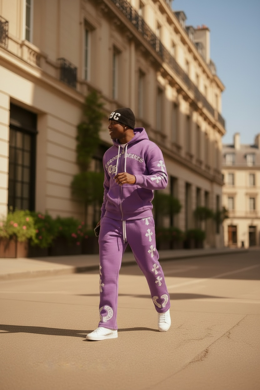 Chrome Hearts Men’s Hoodie &amp; Joggers Set/Purple Set.