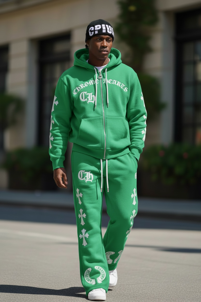 Chrome Hearts Men’s Hoodie &amp; Joggers Set/Green Set.
