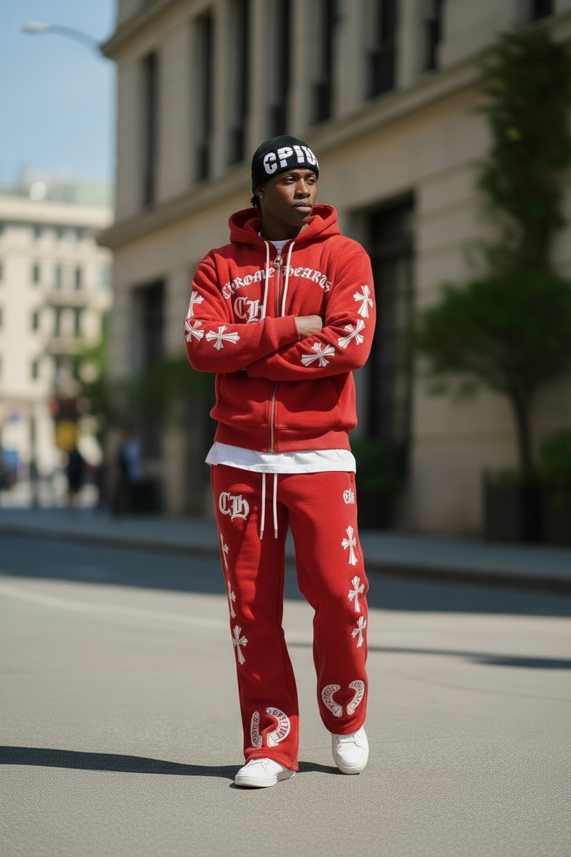 Chrome Hearts Men’s Hoodie &amp; Joggers Set/Red Set.