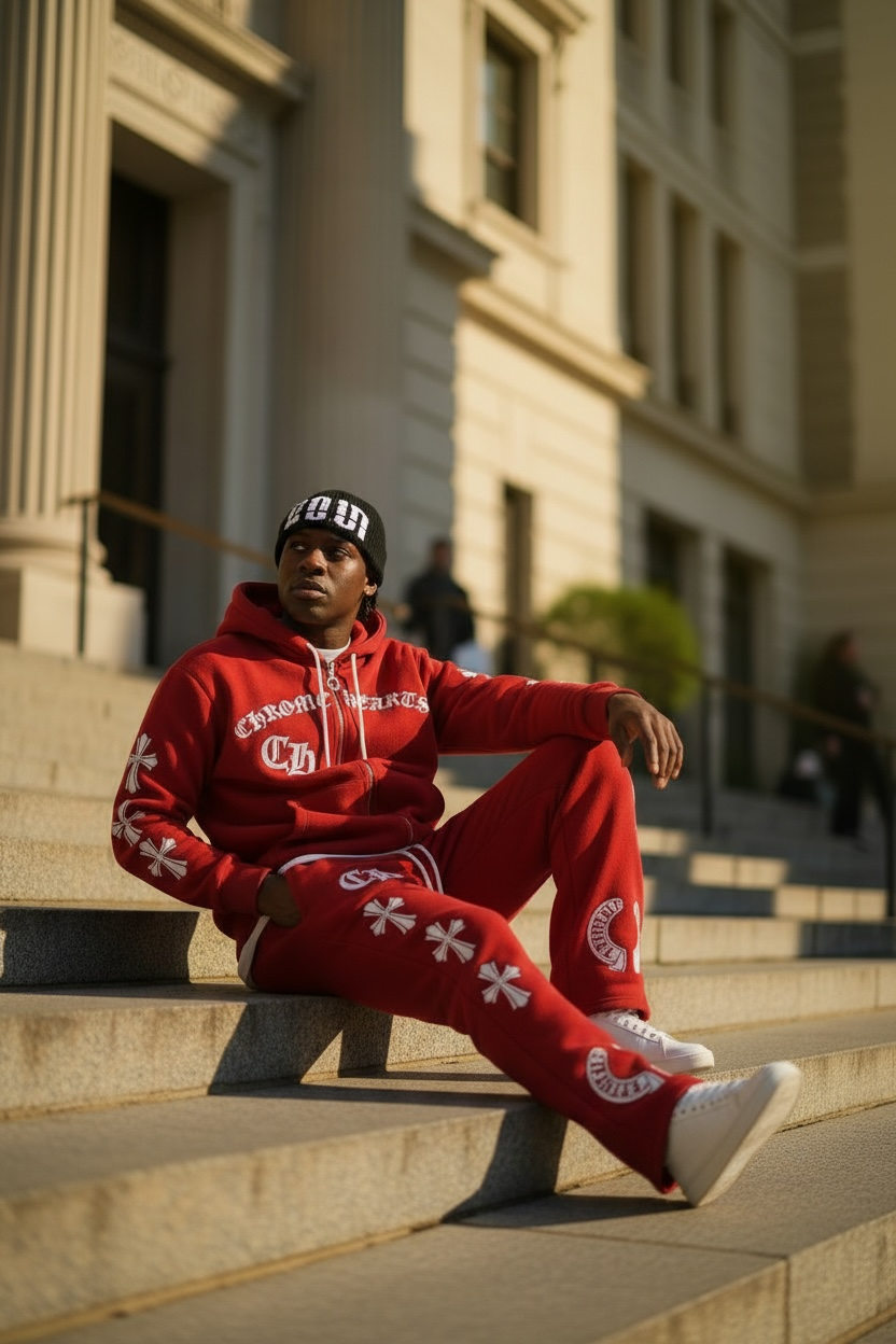 Chrome Hearts Men’s Hoodie &amp; Joggers Set/Red Set.