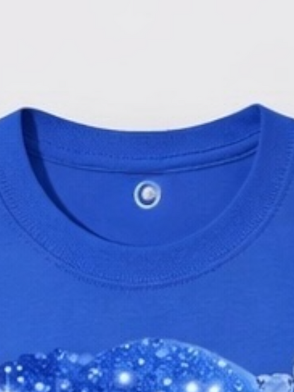 Product Title: "Iced Out Drip" Cobalt Blue Tee with Diamond Grills Graphic.