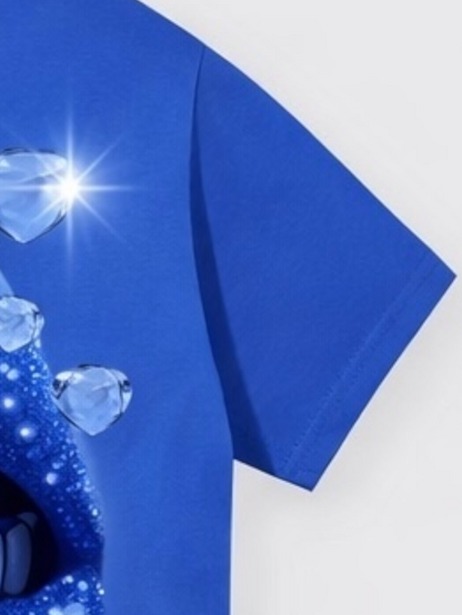 Product Title: "Iced Out Drip" Cobalt Blue Tee with Diamond Grills Graphic.