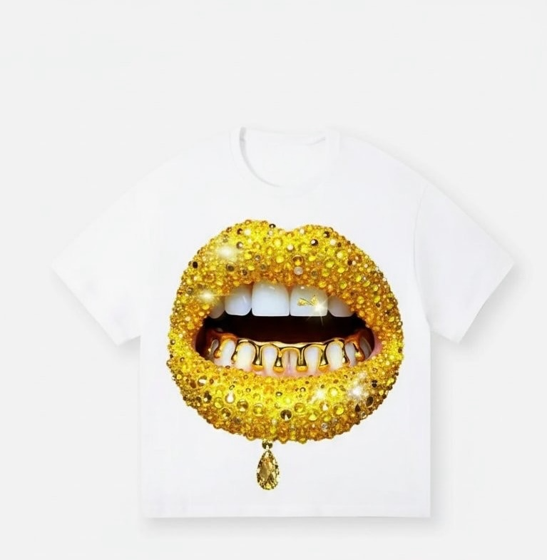 Golden Drip Lip Graphic T-Shirt/White.