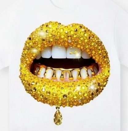 Golden Drip Lip Graphic T-Shirt/White.