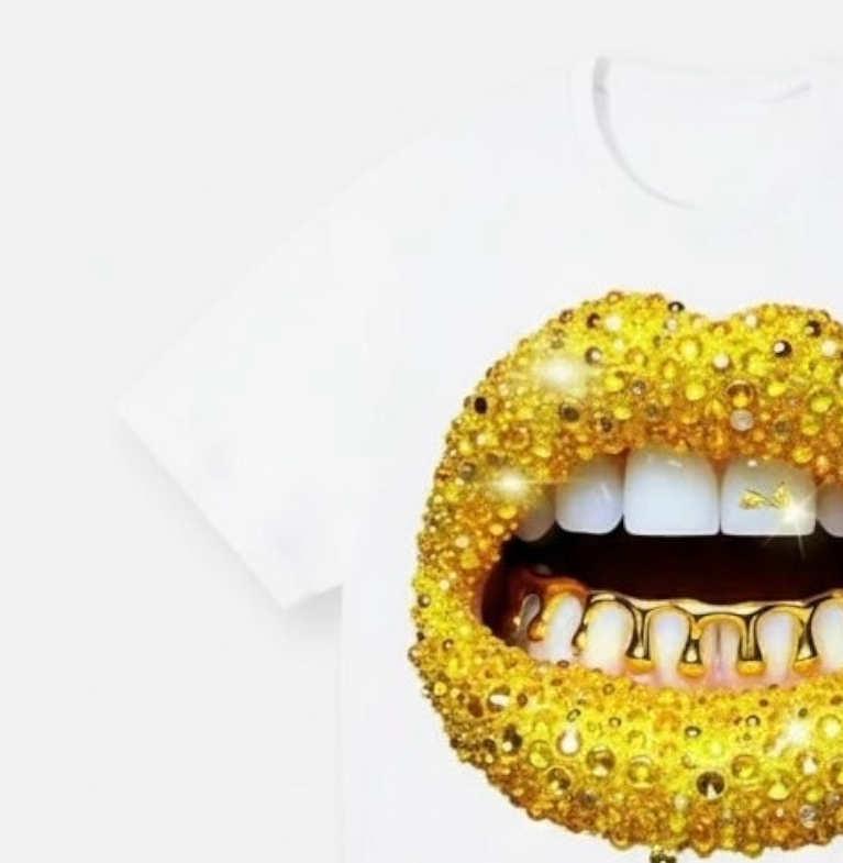 Golden Drip Lip Graphic T-Shirt/White.
