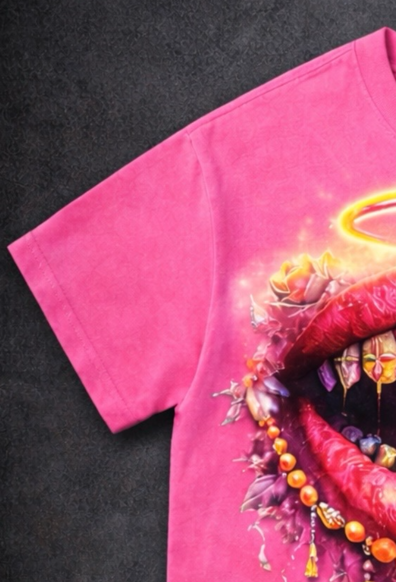 Halo Rosary Lip Graphic T-Shirt.