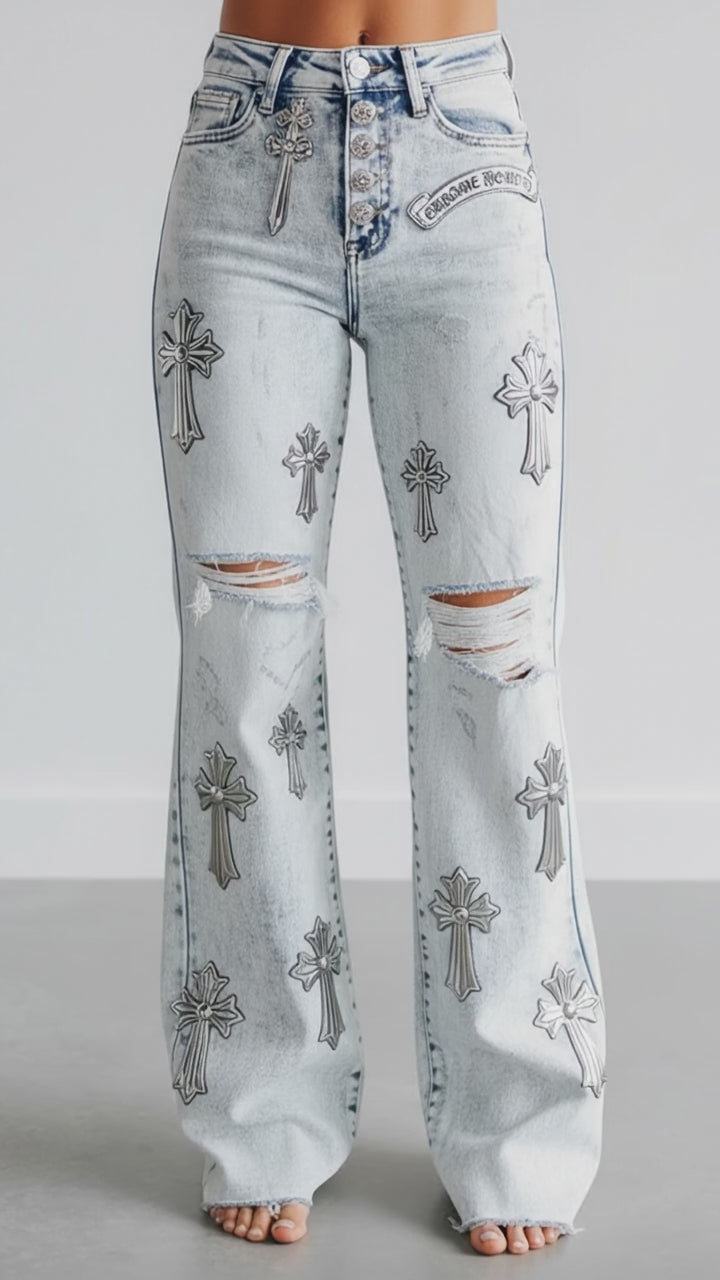 Chrome Hearts Women’s Denim Jeans/White Set.