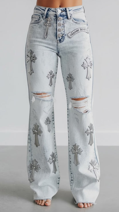Chrome Hearts Women’s Denim Jeans/White Set.